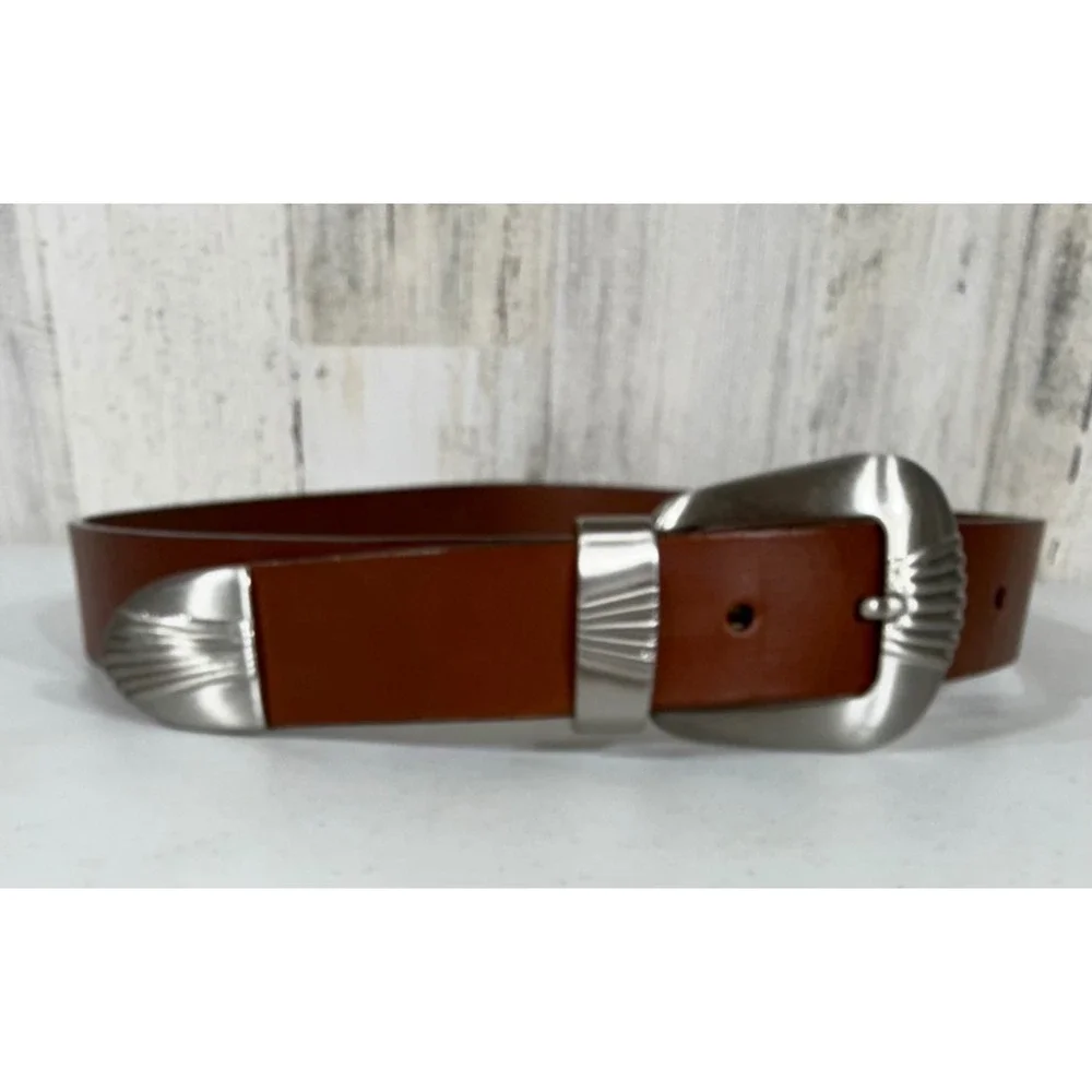 Wrangler Western Leather Belt Medium Brown Silver Buckle Cowboy Rodeo Workwear